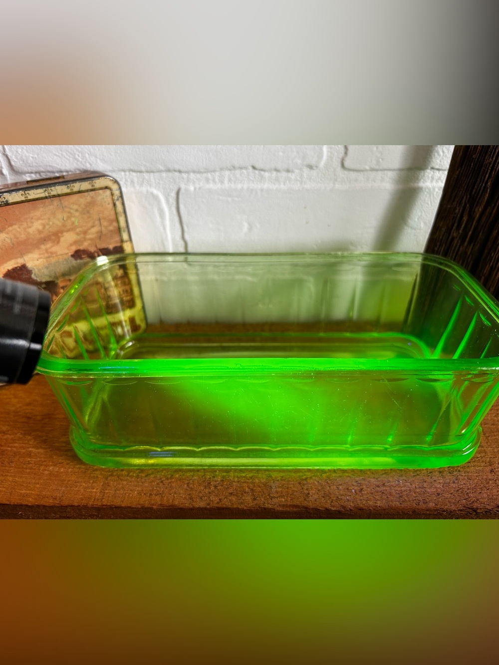 Superbe vintage Anchor Hocking Plat pour réfrigérateur, en verre d’uranium
